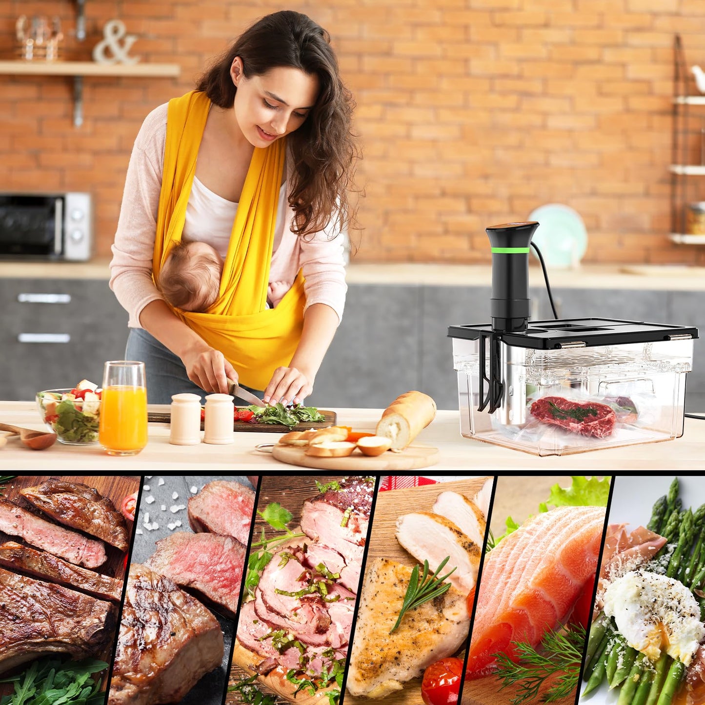 Sous Vide Garer Sous Vide Stick mit LCD Touchdisplay Eintauchthermostat Timer Sous-Vide Garer 1000W für Behälter bis 20L 25-92,5℃ Slow Cooker 360° Präzisionskochtopf Immersion Zirkulation