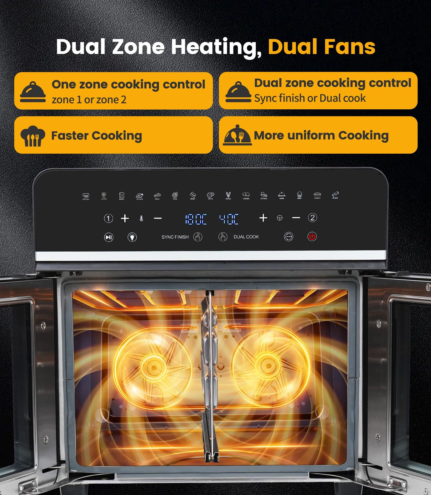 Freidora de Aire XXL 23L Emphsism – Horno de Aire Caliente 2600W, Doble Compartimento, Pantalla LED Táctil, 15 Programas Automáticos, 11 Accesorios Incluidos