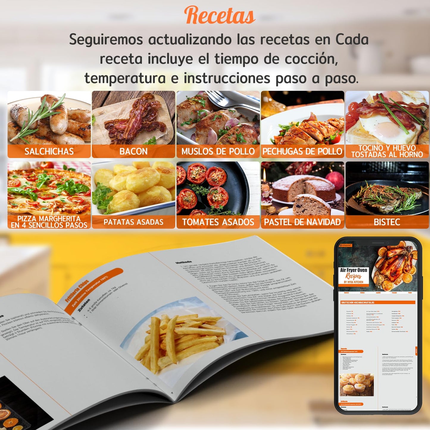 HYSapientia® Horno Freidora de Aire 24L – 1800W, 10 Programas, 8 Accesorios
