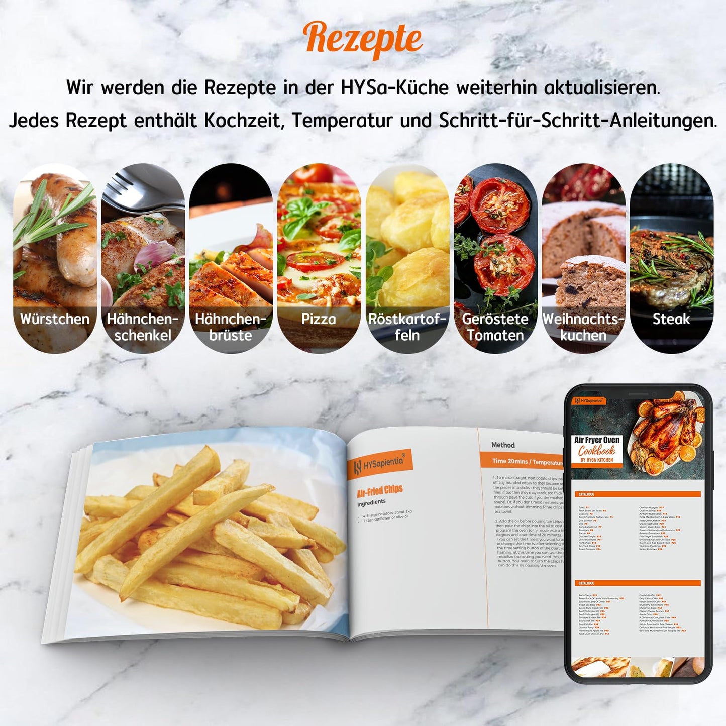 HYSapientia® 24L Heißluftfritteuse XXL mit LED-Touchscreen,8 Programme mini backofen mit umluft, heißluftofen,1800W heissluftfritteuse air fryer oven,Rezeptbuch auf Deutsch,Edelstahl-Innenraum