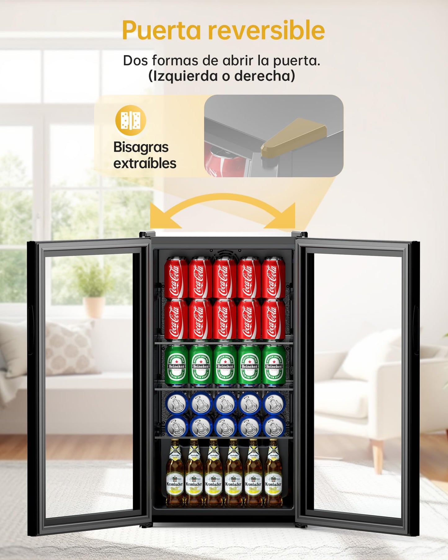 **WIE Nevera Pequeña 86L – Refrigerador de Bebidas con Puerta de Vidrio y Control Inteligente**