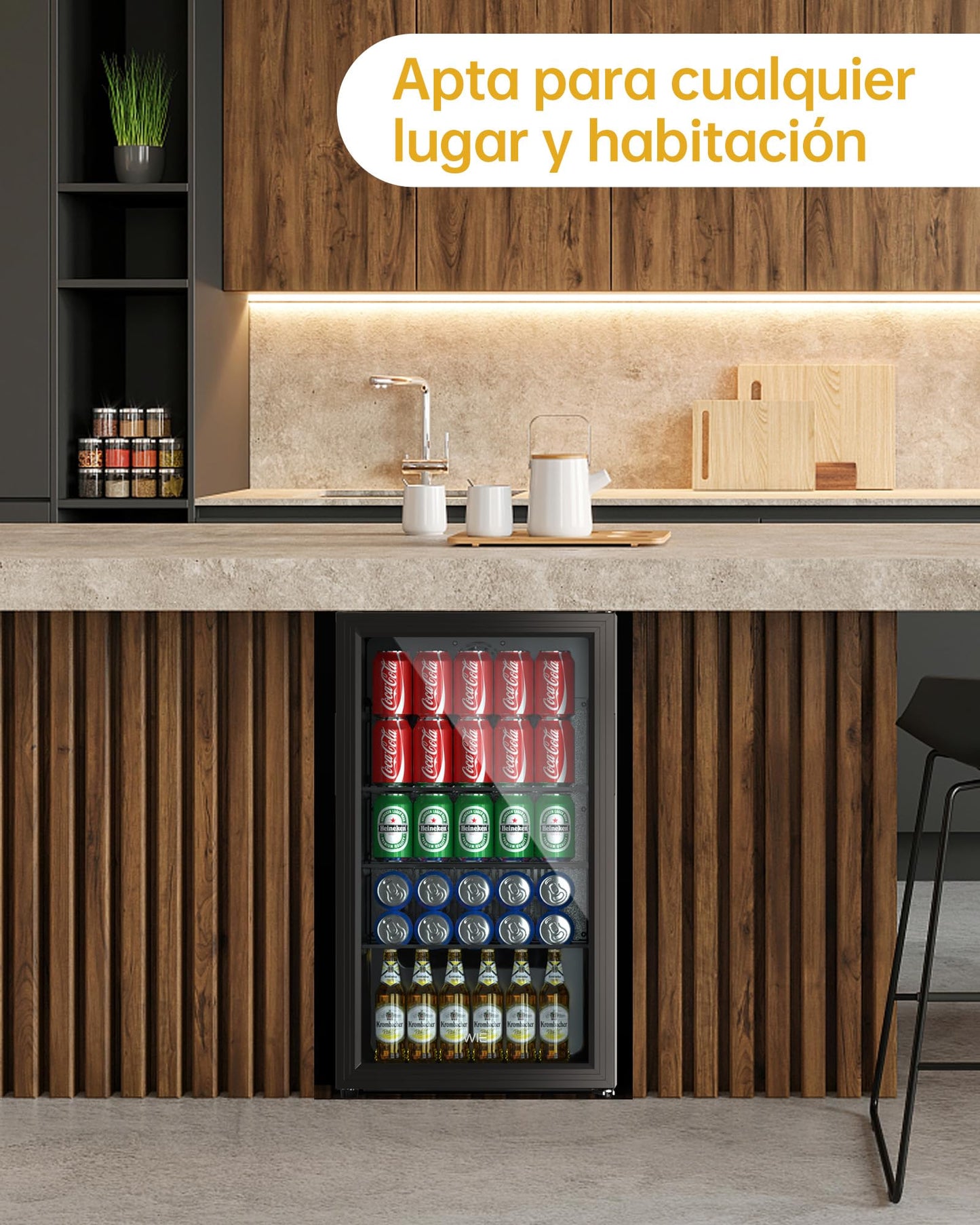 **WIE Nevera Pequeña 86L – Refrigerador de Bebidas con Puerta de Vidrio y Control Inteligente**