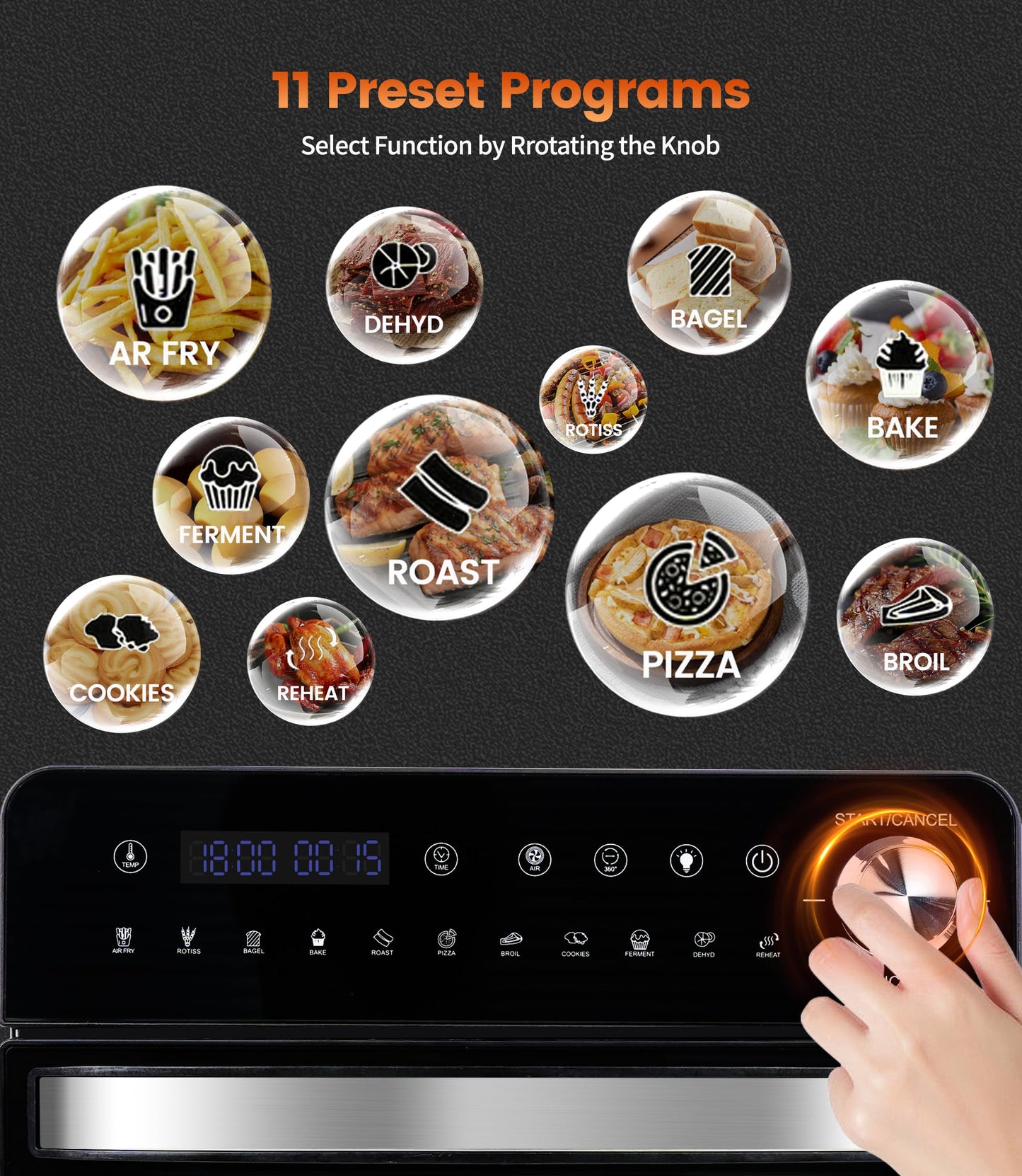 14L Mini Backofen & Heißluftfritteuse | 1800W Airfryer XXL mit Sichtfenster, 11-in-1 Ofen bis 210 ℃, Touchscreen, 7 Zubehör & Rezeptbuch