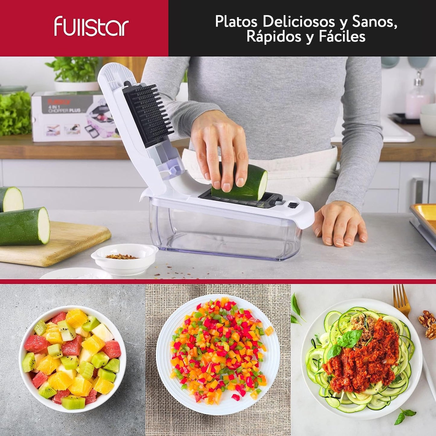 Cortador de Verduras Multifuncional 4-en-1 – Espiralizador y Picador para Patatas y Cebollas, Color Blanco