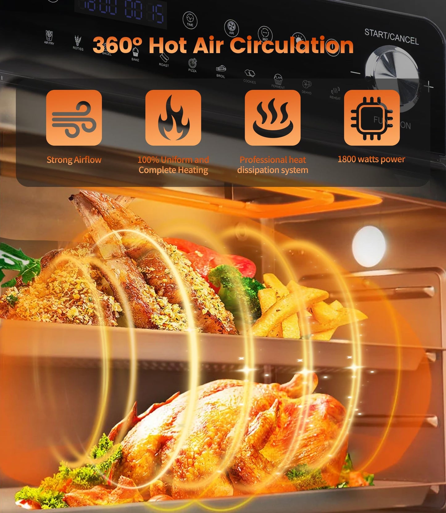 14L Mini Backofen & Heißluftfritteuse | 1800W Airfryer XXL mit Sichtfenster, 11-in-1 Ofen bis 210 ℃, Touchscreen, 7 Zubehör & Rezeptbuch