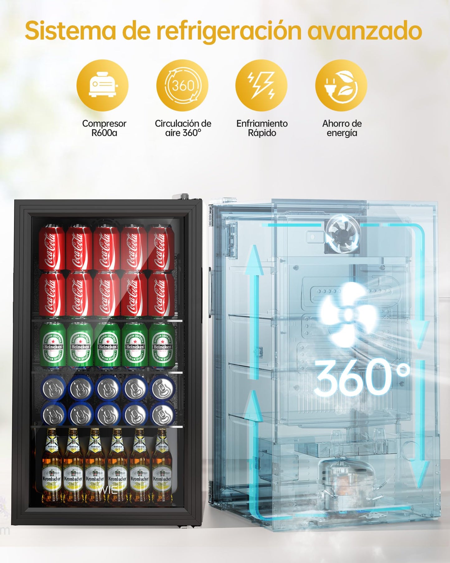 **WIE Nevera Pequeña 86L – Refrigerador de Bebidas con Puerta de Vidrio y Control Inteligente**