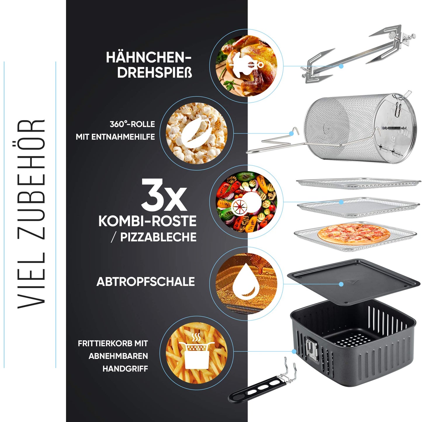 Balter Heißluftfritteuse Airfryer, 12 Liter XXL, Mini Backofen, Dörrautomat, Friteuse Heissluftfritteuse, 10 Programme, all-in-1 Air Fryer, Rezeptbuch, HL-1200