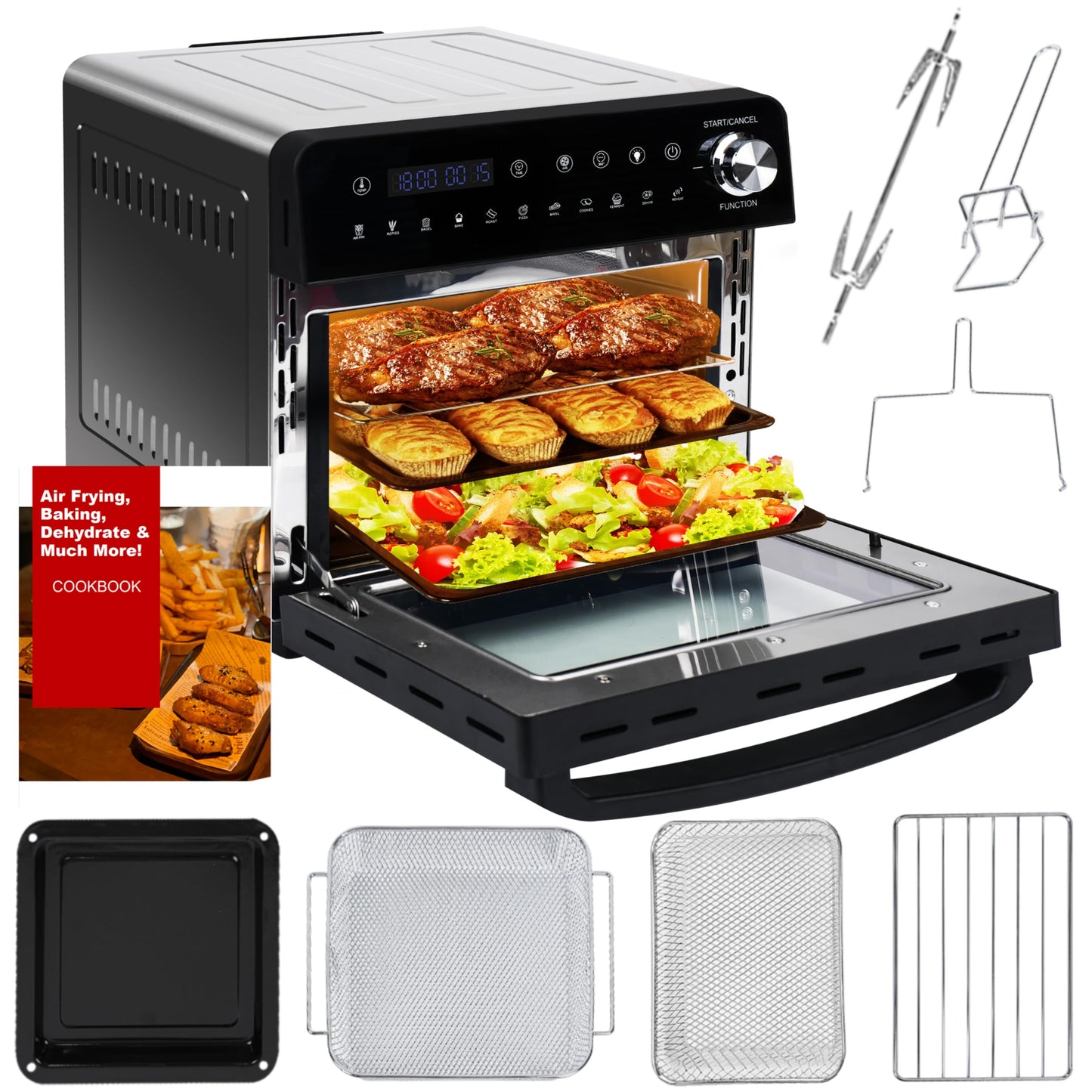 14L Mini Backofen & Heißluftfritteuse | 1800W Airfryer XXL mit Sichtfenster, 11-in-1 Ofen bis 210 ℃, Touchscreen, 7 Zubehör & Rezeptbuch