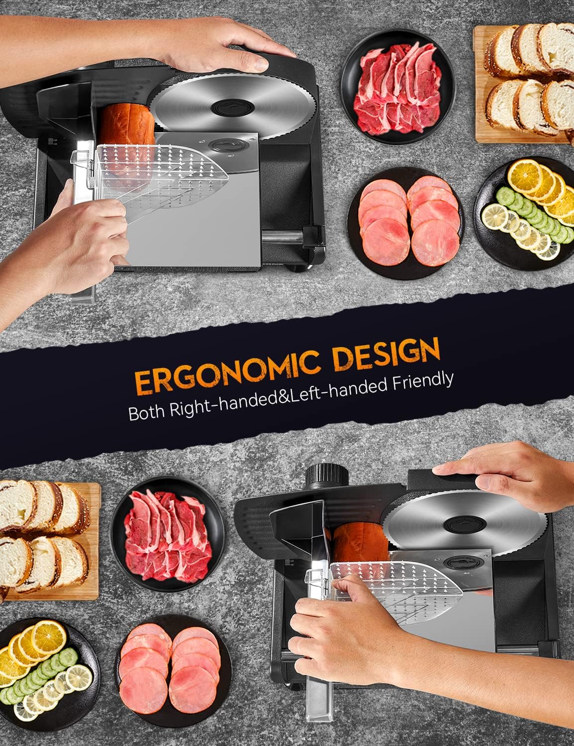 200Watt Elektrischer Allesschneider Edelstahl - Verstellbare Küchenmaschine 0 bis 15mm - 2 Klingen - Wurstschneidemaschine - Brotschneidemaschine, Schinkenschneider, Elektrisches Messer Fleisch & Käse