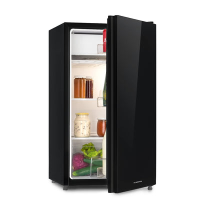 Klarstein Luminance Frost Kühl-Gefrier-Kombination - freistehender Kühlschrank, Glasfront, ca. 45 x 84 x 48,5 cm (BxHxT), 91 Liter Gesamtvolumen, schwarz