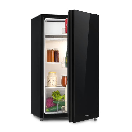 Klarstein Luminance Frost Kühl-Gefrier-Kombination - freistehender Kühlschrank, Glasfront, ca. 45 x 84 x 48,5 cm (BxHxT), 91 Liter Gesamtvolumen, schwarz