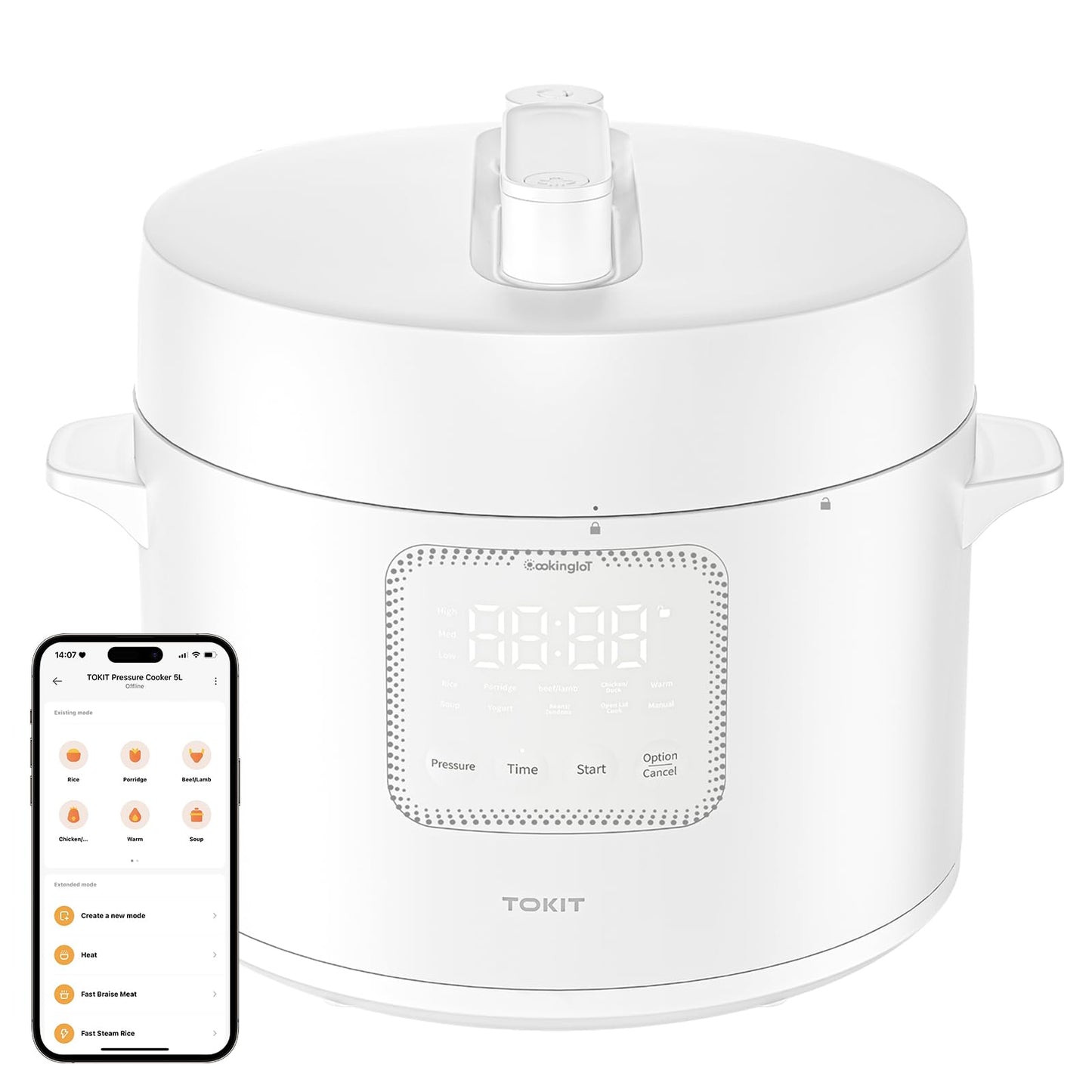 TOKIT Pressure Cooker 5L, Reiskocher Multikocher Druckkochtopf, Elektrischer Schnellkochtopf mit 14 Kochprogramme, Schongarer Joghurtbereiter, MiHome Smart Control Antihaftbeschichtete Innentopf