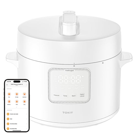 TOKIT Pressure Cooker 5L, Reiskocher Multikocher Druckkochtopf, Elektrischer Schnellkochtopf mit 14 Kochprogramme, Schongarer Joghurtbereiter, MiHome Smart Control Antihaftbeschichtete Innentopf