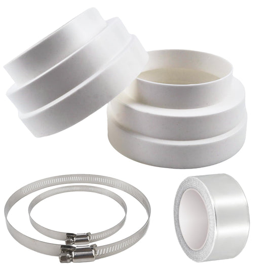 QGGTQG Reduzierverbinder Ø120 150 160mm 2 STK Abluft Reduzierstück Reduzierverbinder Lüftung ABS Reduktion Rohr mit 2 Edelstahl Schlauchschellen und 2 Rollen Aluminiumfolienband