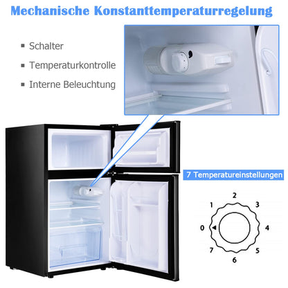 GOPLUS Kühlschrank mit Gefrierfach - Kühl Gefrierkombination / 90L Gesamtnutzinhalt, 27L Gefrierteil/Thermostat einstellbar/LED Innenbeleuchtung/Türanschlag wechselbar (Schwarz)