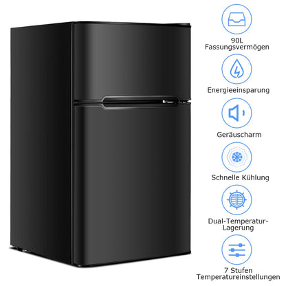 GOPLUS Kühlschrank mit Gefrierfach - Kühl Gefrierkombination / 90L Gesamtnutzinhalt, 27L Gefrierteil/Thermostat einstellbar/LED Innenbeleuchtung/Türanschlag wechselbar (Schwarz)