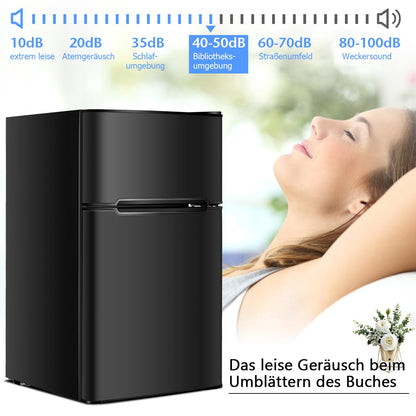 GOPLUS Kühlschrank mit Gefrierfach - Kühl Gefrierkombination / 90L Gesamtnutzinhalt, 27L Gefrierteil/Thermostat einstellbar/LED Innenbeleuchtung/Türanschlag wechselbar (Schwarz)