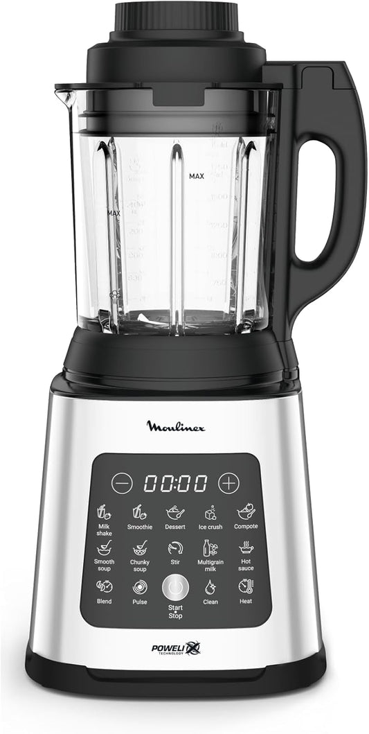 Moulinex PerfectMix Cook – Batidora de Vaso 1400W, 10 Programas Automáticos, Cuchillas Powelix Extraíbles, 2L, App Moulinex con +300 Recetas, LM83SD