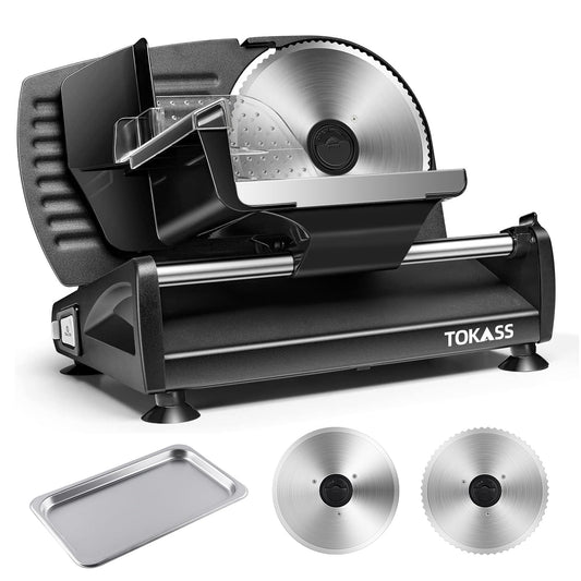 200Watt Elektrischer Allesschneider Edelstahl - Verstellbare Küchenmaschine 0 bis 15mm - 2 Klingen - Wurstschneidemaschine - Brotschneidemaschine, Schinkenschneider, Elektrisches Messer Fleisch & Käse
