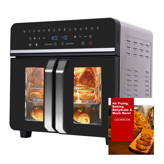 Freidora de Aire XXL 23L Emphsism – Horno de Aire Caliente 2600W, Doble Compartimento, Pantalla LED Táctil, 15 Programas Automáticos, 11 Accesorios Incluidos