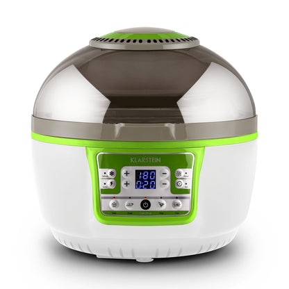 Klarstein VitAir Heißluftfritteuse Fritteuse, 1400 Watt, fett-frei Frittieren + Backen + Grillen + Rösten, Halogen-Infrarot-Heizelement, Automatik, Antihaft-Beschichtung, grün-weiß