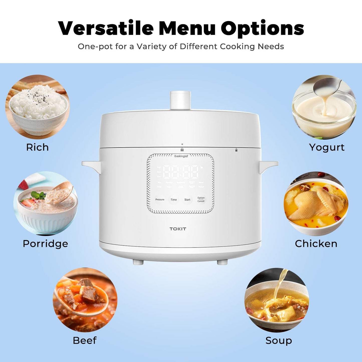 TOKIT Pressure Cooker 5L, Reiskocher Multikocher Druckkochtopf, Elektrischer Schnellkochtopf mit 14 Kochprogramme, Schongarer Joghurtbereiter, MiHome Smart Control Antihaftbeschichtete Innentopf