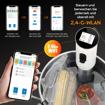 Sous Vide ISV-101W,INKBIRD WiFi Sous Vide Stick Präzisionskocher, 1000W, Temperatureinstellung bis 90°C, Tauchzikulator 360° Zirkulation mit App-Voreinstellungsmenüs, für die Küche