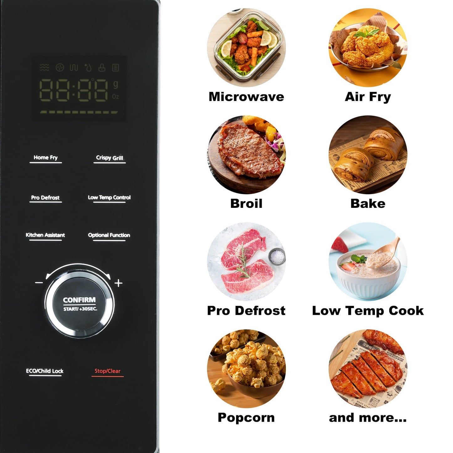 SMETA 8-in-1 Mikrowelle mit Heißluft & Grill & Kombi Funktion, Groß 34L, Mikrowelle mit Grill und Heißluft, 1000W Mikrowelle, 2400W Grill/Konvektion, Air Fry, Warmhaltestufe, 10 Auto-Menüs, Schwarz
