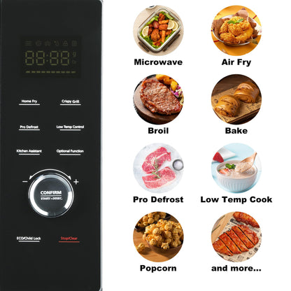 SMETA 8-in-1 Mikrowelle mit Heißluft & Grill & Kombi Funktion, Groß 34L, Mikrowelle mit Grill und Heißluft, 1000W Mikrowelle, 2400W Grill/Konvektion, Air Fry, Warmhaltestufe, 10 Auto-Menüs, Schwarz