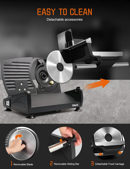 200Watt Elektrischer Allesschneider Edelstahl - Verstellbare Küchenmaschine 0 bis 15mm - 2 Klingen - Wurstschneidemaschine - Brotschneidemaschine, Schinkenschneider, Elektrisches Messer Fleisch & Käse