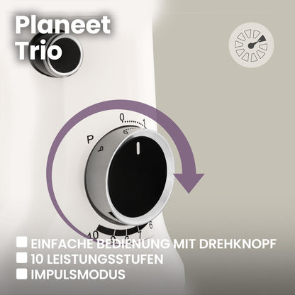 ZEEGMA PLANEET TRIO Planetenroboter, 1500 W, Multifunktionale Küchenmaschine mit 3 Schüsseln 4 l, 4,5 l und 5,2 l, 10 Betriebsgeschwindigkeiten, Mixer mit Haken, Schneebesen, Deckel mit Messgerät