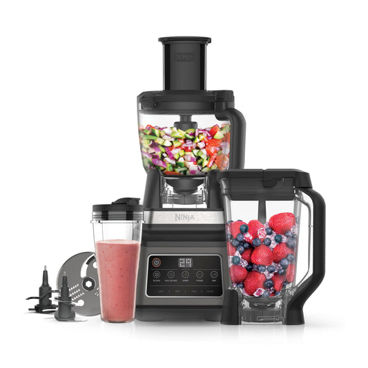 Ninja BN800EU Procesador de Alimentos 3-en-1 – 1200W, 2.1L, Auto-iQ, 3 Velocidades, Negro/Plata, Tritan sin BPA