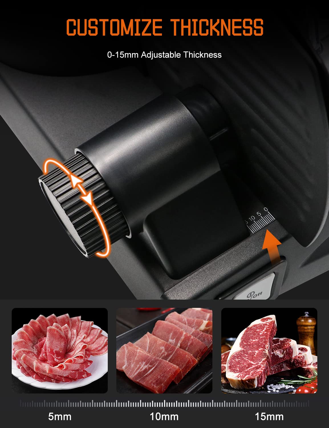 200Watt Elektrischer Allesschneider Edelstahl - Verstellbare Küchenmaschine 0 bis 15mm - 2 Klingen - Wurstschneidemaschine - Brotschneidemaschine, Schinkenschneider, Elektrisches Messer Fleisch & Käse