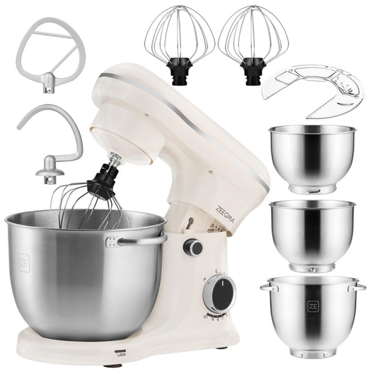 ZEEGMA PLANEET TRIO Planetenroboter, 1500 W, Multifunktionale Küchenmaschine mit 3 Schüsseln 4 l, 4,5 l und 5,2 l, 10 Betriebsgeschwindigkeiten, Mixer mit Haken, Schneebesen, Deckel mit Messgerät