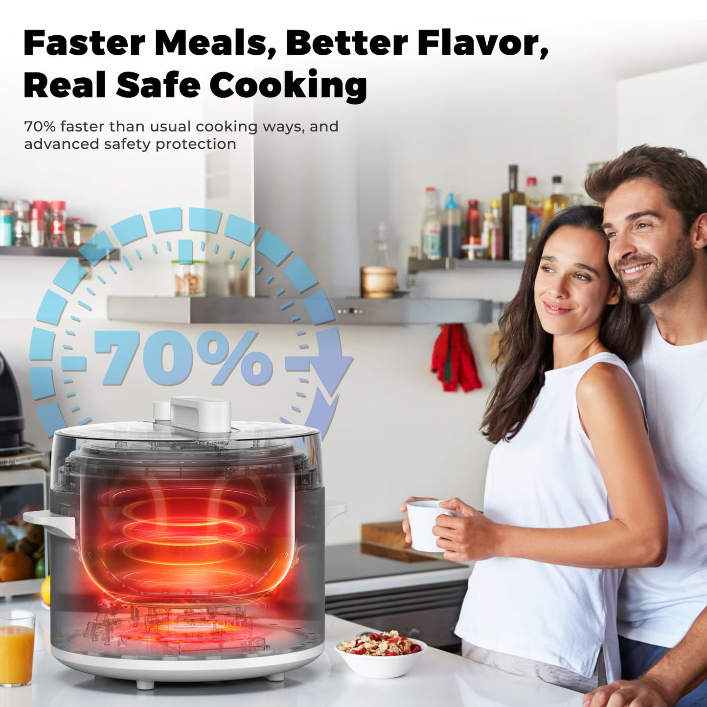 TOKIT Pressure Cooker 5L, Reiskocher Multikocher Druckkochtopf, Elektrischer Schnellkochtopf mit 14 Kochprogramme, Schongarer Joghurtbereiter, MiHome Smart Control Antihaftbeschichtete Innentopf