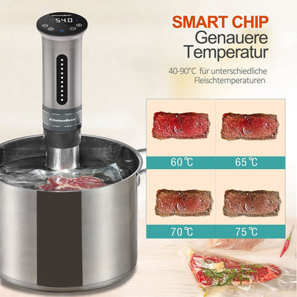 KitchenBoss Sous Vide Garer Stick Präzisionskocher•1100W •360° Zirkulation•40℃-90℃ Temperaturbereich • IPX7 Wasserdicht • LED Touch Display