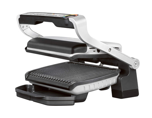 Tefal Optigrill – Parrilla de Contacto Inteligente, 6 Programas Automáticos, Placas Antiadherentes, 30x20 cm, Acero Inoxidable/Negro (GC705D)