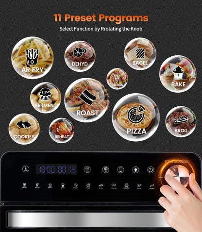 14L Mini Backofen & Heißluftfritteuse | 1800W Airfryer XXL mit Sichtfenster, 11-in-1 Ofen bis 210 ℃, Touchscreen, 7 Zubehör & Rezeptbuch