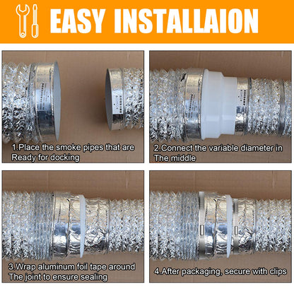 QGGTQG Reduzierverbinder Ø120 150 160mm 2 STK Abluft Reduzierstück Reduzierverbinder Lüftung ABS Reduktion Rohr mit 2 Edelstahl Schlauchschellen und 2 Rollen Aluminiumfolienband