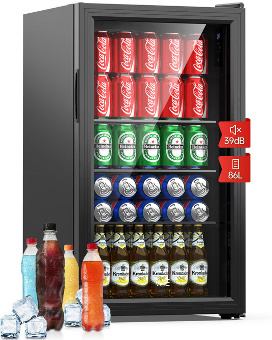 **WIE Nevera Pequeña 86L – Refrigerador de Bebidas con Puerta de Vidrio y Control Inteligente**