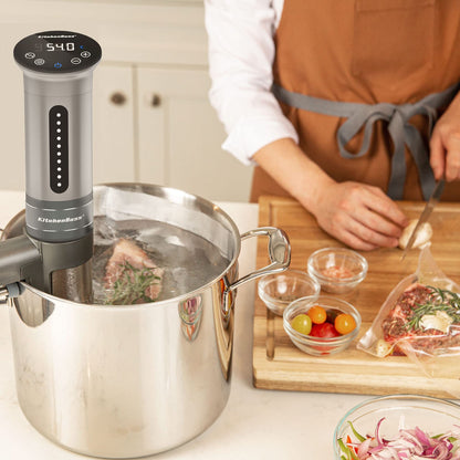 KitchenBoss Sous Vide Garer Stick Präzisionskocher•1100W •360° Zirkulation•40℃-90℃ Temperaturbereich • IPX7 Wasserdicht • LED Touch Display